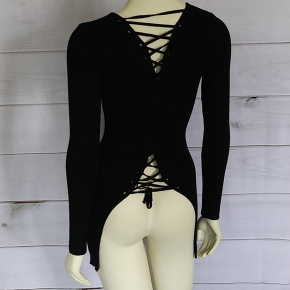 Dolls Kill Tops - Dolls Kill black stretch lace up long sleeve topML